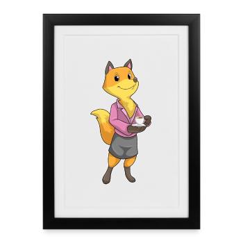 Fuchs Sekretärin Kaffee Büro - Gerahmtes Poster (27 × 37 cm) - Schwarz - Vorne