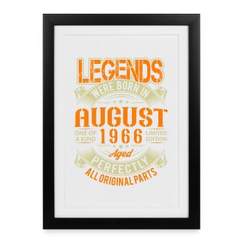 1966 Légende d’anniversaire d’août - Affiche encadrée (27 × 37 cm) - noir - Devant