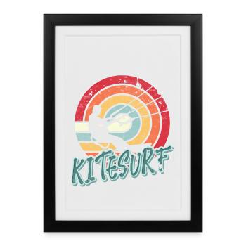 Kitesurfen Kitesurf Kitesurfer Kiteboard - Affiche encadrée (27 × 37 cm) - noir - Devant