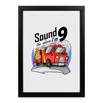 9 ans Jeune camion de pompiers voiture de pompier - Affiche encadrée (27 × 37 cm) - noir - Devant