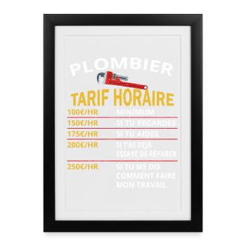 Plombier Tarif horaire cadeau pour plombier - Affiche encadrée (27 × 37 cm) - noir - Devant