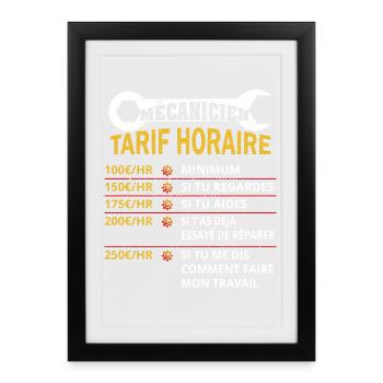 Mécanicien Tarif Horaire cadeau pour mécanicien - Affiche encadrée (27 × 37 cm) - noir - Devant