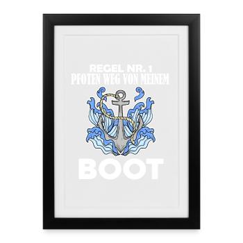 Motorboot Kapitän Boot - Regel - Gerahmtes Poster (27 × 37 cm) - Schwarz - Vorne