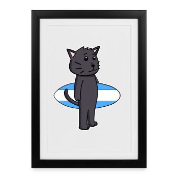 Planche de surf Cat Bombay Surfing Gift - Affiche encadrée (27 × 37 cm) - noir - Devant
