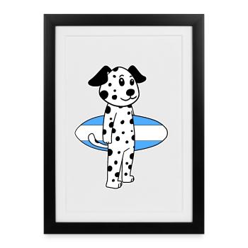 Surfboard Chien Dalmatien Surf Cadeau - Affiche encadrée (27 × 37 cm) - noir - Devant