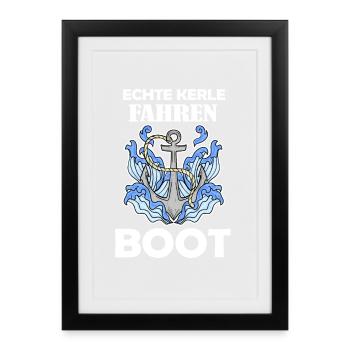 Motorboot Kapitän Bootsführerschein - Gerahmtes Poster (27 × 37 cm) - Schwarz - Vorne