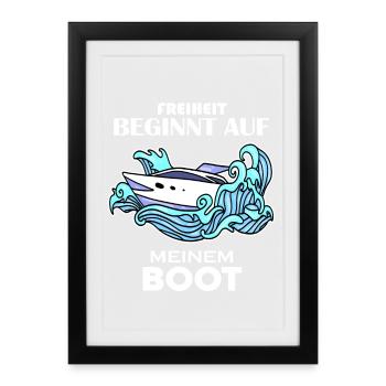 Motorboot Kapitän Boot Boote Seefahrt Geschenk - Gerahmtes Poster (27 × 37 cm) - Schwarz - Vorne