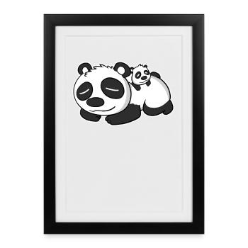 Panda Papa avec Baby Panda - Affiche encadrée (27 × 37 cm) - noir - Devant