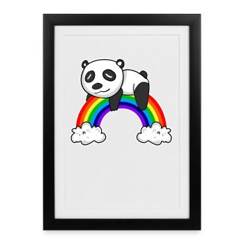 Panda arc-en-ciel - Affiche encadrée (27 × 37 cm) - noir - Devant