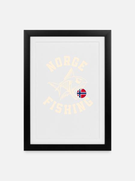 Norwegen Angeltour Angeln Angler Fischen - Gerahmtes Poster (27 × 37 cm) - Schwarz