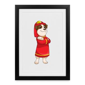 Dog Firefighter Fire Helmet Fire Brigade - Framed poster (27 × 37 cm) - black - Front