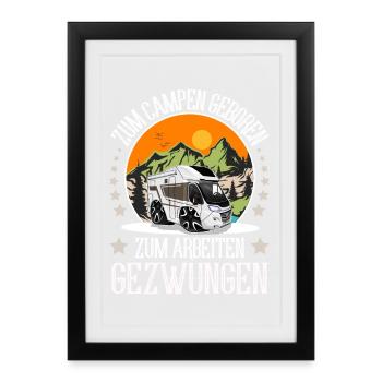 Camping Camper Campen - Gerahmtes Poster (27 × 37 cm) - Schwarz - Vorne