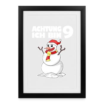 9.Geburtstag Schneemann 9 Jahre Geschenk - Gerahmtes Poster (27 × 37 cm) - Schwarz - Vorne