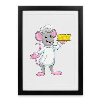 Mouse Cook Cheese Cooking - Affiche encadrée (27 × 37 cm) - noir - Devant