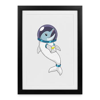 Astronaute Dolphin Space - Affiche encadrée (27 × 37 cm) - noir - Devant