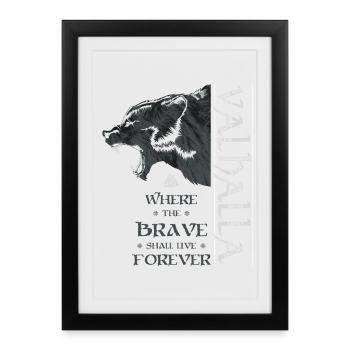 Valhalla Viking Grizzly Bear Wotan Nœud Nordique - Affiche encadrée (27 × 37 cm) - noir - Devant