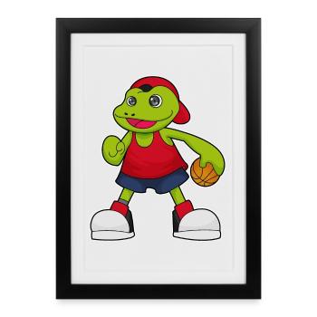 Frog basketball player basketball - Framed poster (27 × 37 cm) - black - Front