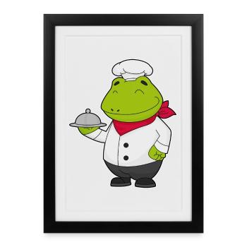 Frog Cook Serving Bell Cooking - Framed poster (27 × 37 cm) - black - Front