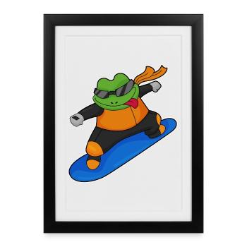 Frog Snowboarder Snowboard - Framed poster (27 × 37 cm) - black - Front