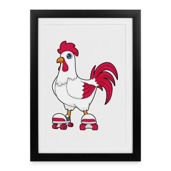Hahn Rollschuhfahren Rollschuhe - Gerahmtes Poster (27 × 37 cm) - Schwarz - Vorne