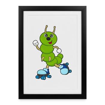 Raupe Rollschuhfahren Rollschuhe - Gerahmtes Poster (27 × 37 cm) - Schwarz - Vorne
