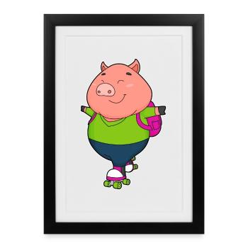 Patins à roulettes Pig Roller - Affiche encadrée (27 × 37 cm) - noir - Devant