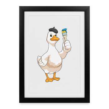Peinture au pinceau Duck Painter - Affiche encadrée (27 × 37 cm) - noir - Devant