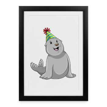 Chapeau d’anniversaire de phoque - Affiche encadrée (27 × 37 cm) - noir - Devant