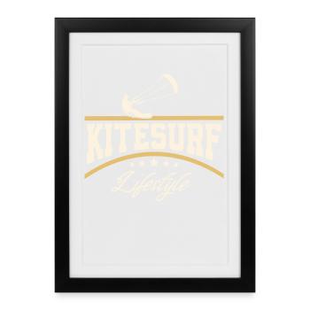 Kitesurfen Kitesurf Kitesurfer Kiteboard - Affiche encadrée (27 × 37 cm) - noir - Devant