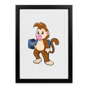 Monkey Skater Skateboard - Framed poster (27 × 37 cm) - black - Front