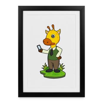 Smartphone Girafe - Affiche encadrée (27 × 37 cm) - noir - Devant
