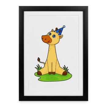 Giraffe Birthday Party Hat - Framed poster (27 × 37 cm) - black - Front