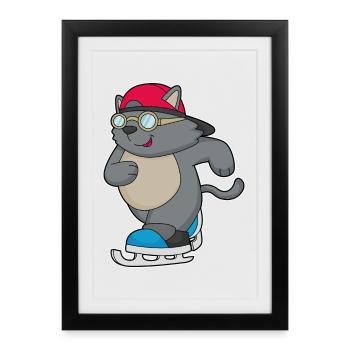 Katze Eislaufen Schlittschuhe - Framed poster (27 × 37 cm) - black - Front