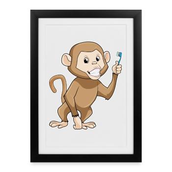 Monkey Toothbrush - Framed poster (27 × 37 cm) - black - Front