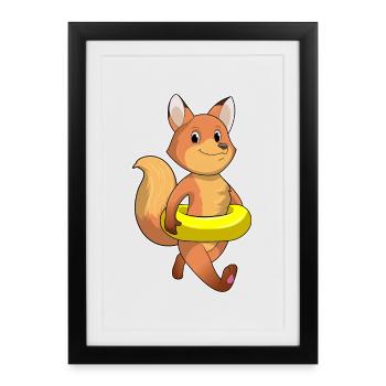Fox Swimming Swimming Ring Summer - Framed poster (27 × 37 cm) - black - Front