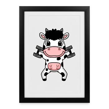 Bodybuilder Vache Fitness Motivation Cadeau - Affiche encadrée (27 × 37 cm) - noir - Devant