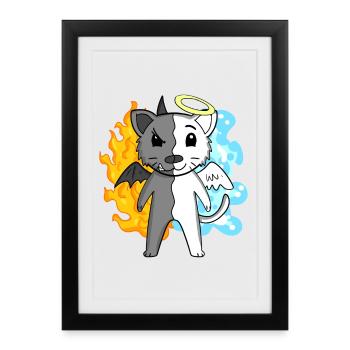 Cat Cat Breed Bombay - Angel and Devil - Framed poster (27 × 37 cm) - black - Front