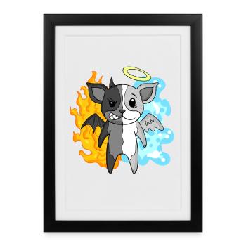Dog Terrier - Angel and Devil - Framed poster (27 × 37 cm) - black - Front