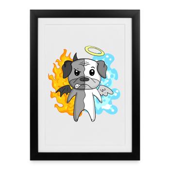 Dog Pug - Angel and Devil - Framed poster (27 × 37 cm) - black - Front