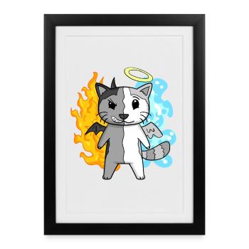 Cat Angel and Devil - Framed poster (27 × 37 cm) - black - Front