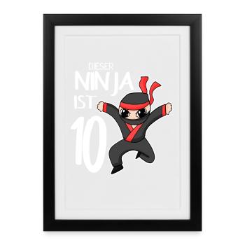 10 Jahre Junge Ninja - 10 Geburtstag - Ich bin 10 - Gerahmtes Poster (27 × 37 cm) - Schwarz - Vorne