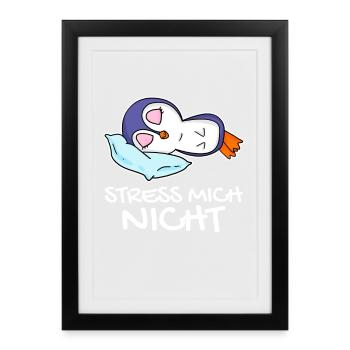 Pinguin schlafen Spruch lustig Faul - Gerahmtes Poster (27 × 37 cm) - Schwarz - Vorne