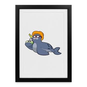 Seehund Kokosnuss - Affiche encadrée (27 × 37 cm) - noir - Devant