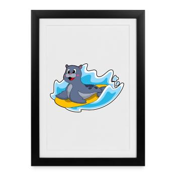 Surf de phoques Surf Surf Surf Été - Affiche encadrée (27 × 37 cm) - noir - Devant