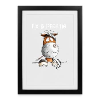 Fix Und Pfertig Pferde Wortsiel Pferd - Gerahmtes Poster (27 × 37 cm) - Schwarz - Vorne