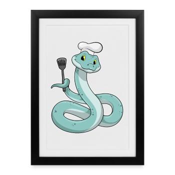 Cuisinière serpent Cuisine de la spatule, - Affiche encadrée (27 × 37 cm) - noir - Devant