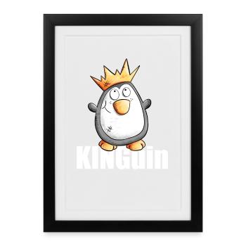 Königspinguin I König Pinguin Mit Krone Kinguin - Gerahmtes Poster (27 × 37 cm) - Schwarz - Vorne