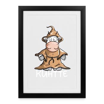 Kuh mit Mönch Kutte I KUHtte Wortspiel - Gerahmtes Poster (27 × 37 cm) - Schwarz - Vorne