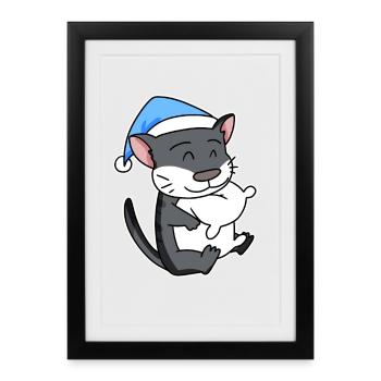 Chat Cat Race Norwegian Forest Cat - Affiche encadrée (27 × 37 cm) - noir - Devant