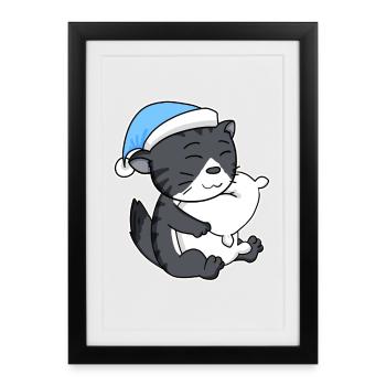 Forest Cat Cat Cat Race Norwegian Forest Cat - Affiche encadrée (27 × 37 cm) - noir - Devant